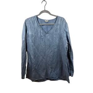 J. Jill Blue Linen Long Sleeve Top Size Medium